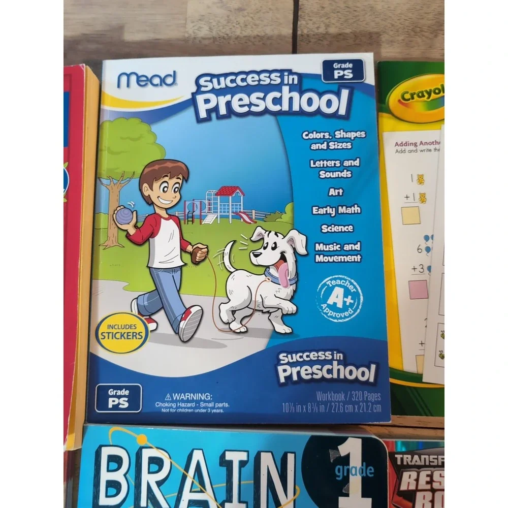 Lot Of 4 1st Grade , Preschool‎ And 2 Coloring Books. Some Writing. Brain Quest